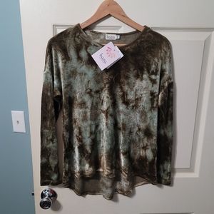 Baea Los Angeles Tie Dye Olive Blue/Green &‎ Brown Microfiber LS Women's S